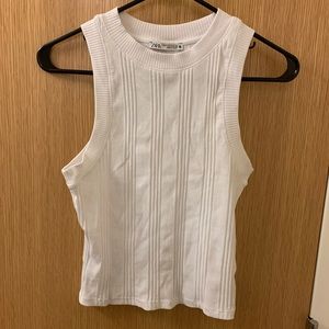 SOLD: Zara high neck white tank with ribbed pattern worn once size S